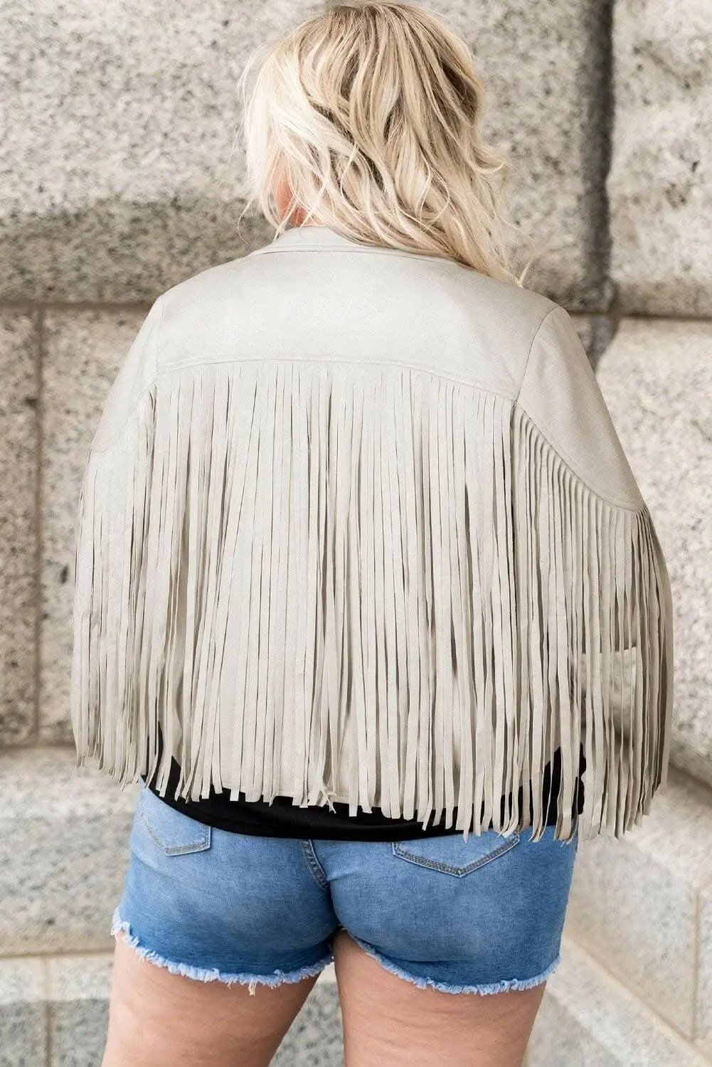 Fringed open jacket for plus sizes - Love Salve